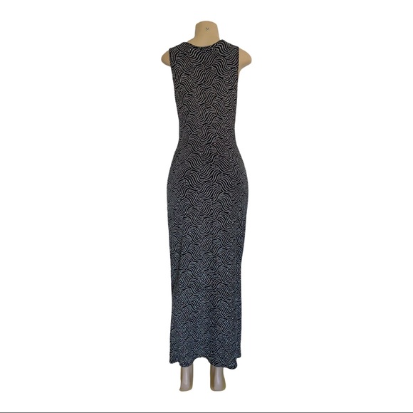 Silver Metallic Glitter Stretch Maxi Fitted Black Prom Evening Dress - Picture 6 of 9